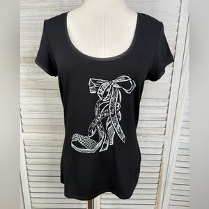 White House Black Market Black Short Sleeve Tee with White Shoe Bow Graphic